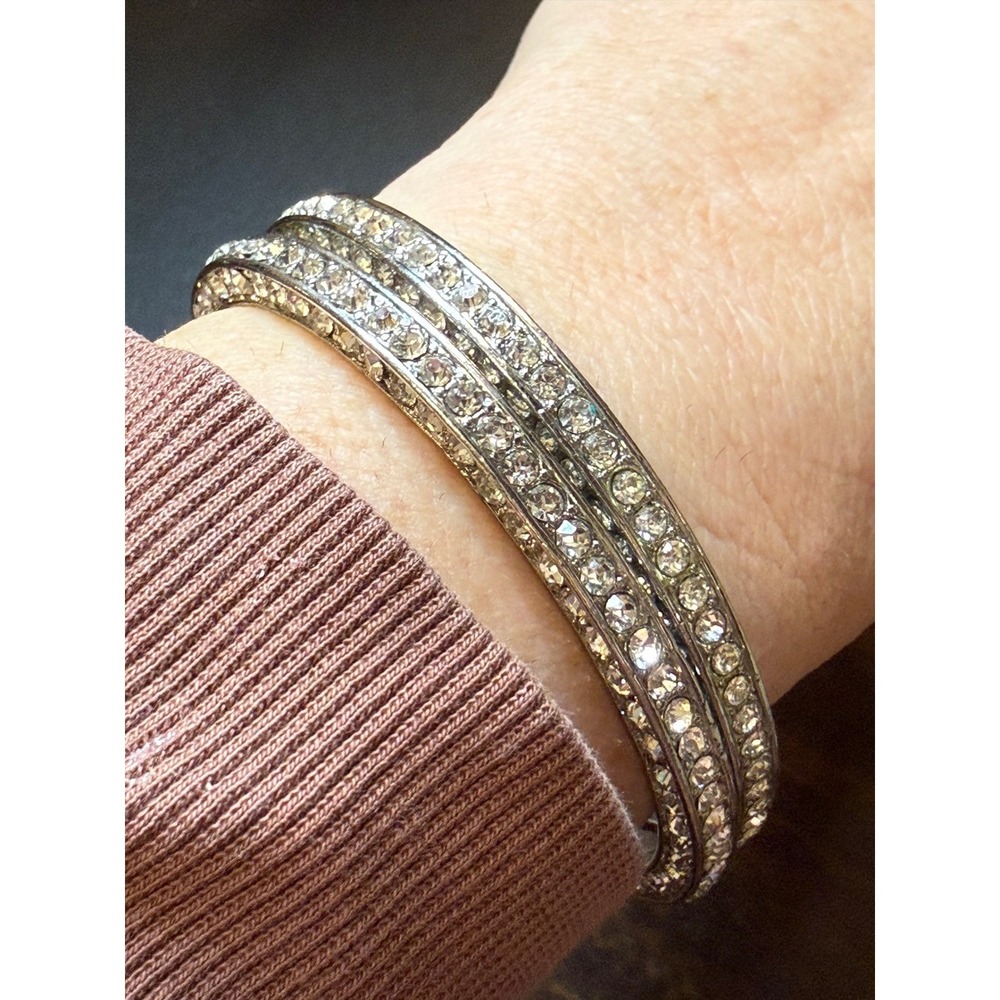 Sparkling Crystal Bangle Bracelet Set Silver Tone‎ Stackable Glamorous Statement